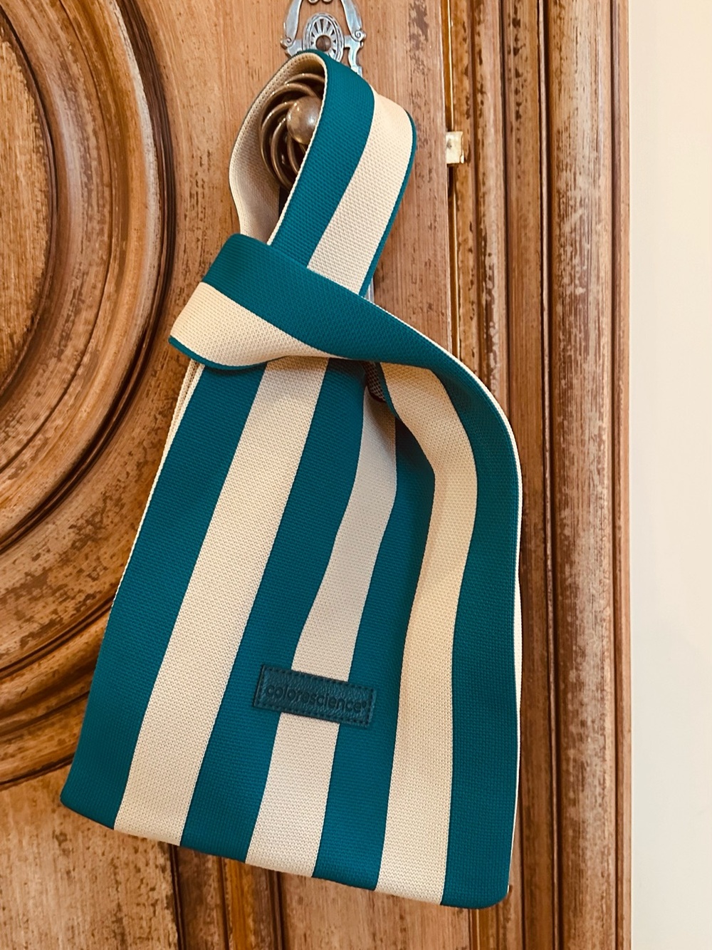 Teal and Cream Striped Knot-Top Women’s Bag